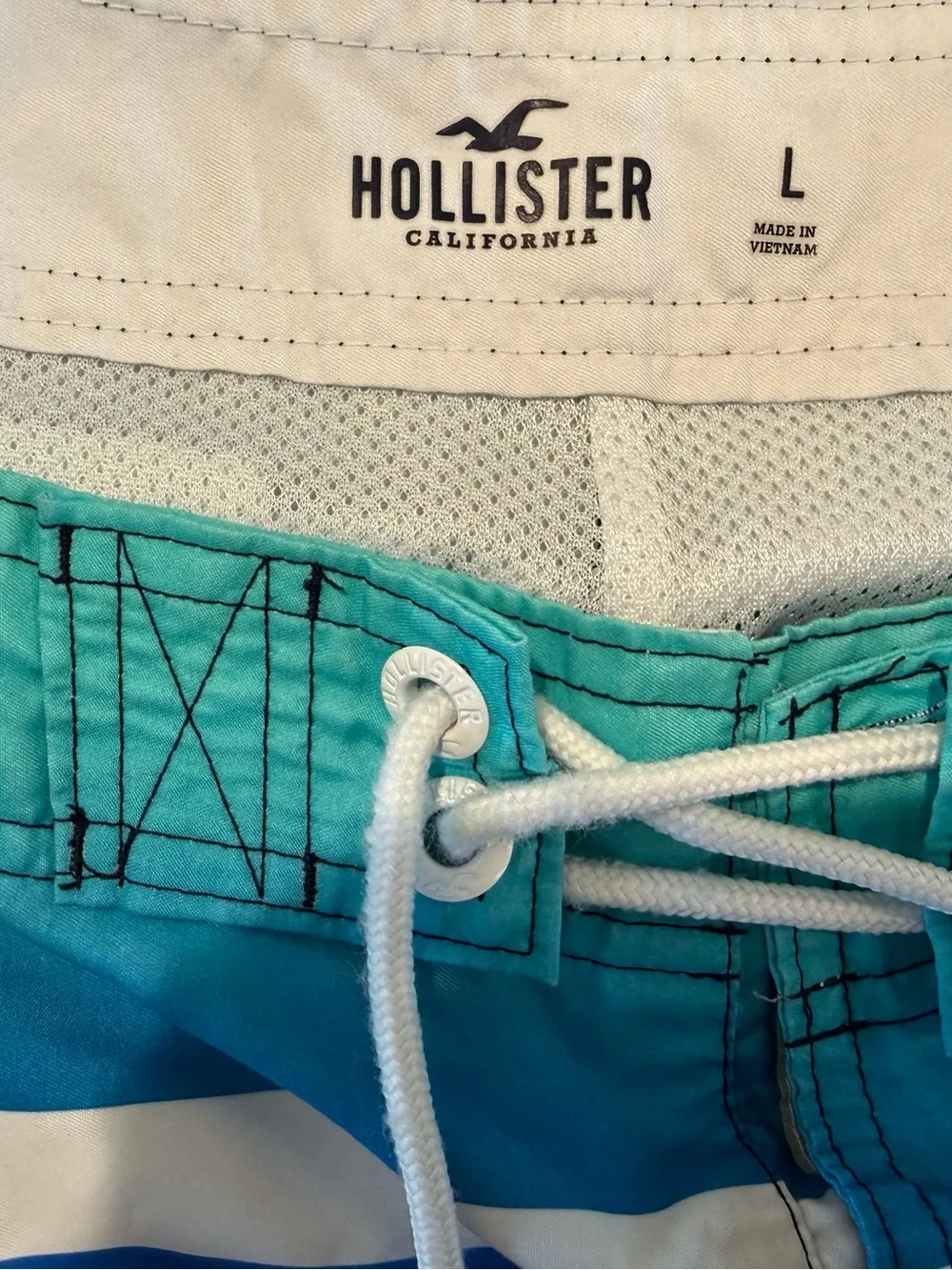 Hollister Blue Stripe Board Shorts Swim Trunks Men's Large Surf Beach
